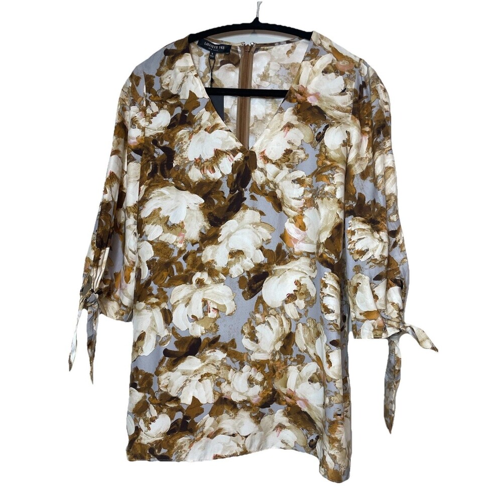 NWT Retail $398 Lafayette 148 Kenna Print Silk Blouse - Size S